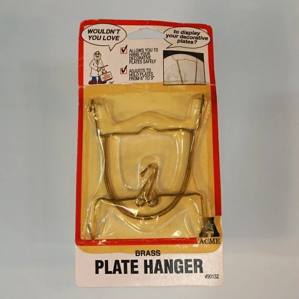 1998 Plate Hanger Vintage Brass Display Adjusts To Hold 6-9 in Plate Acme Int